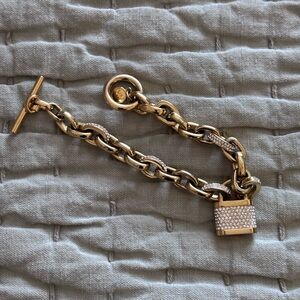 Michael Kors Gold Tone Chain/Crystal Toggle Lock Bracelet